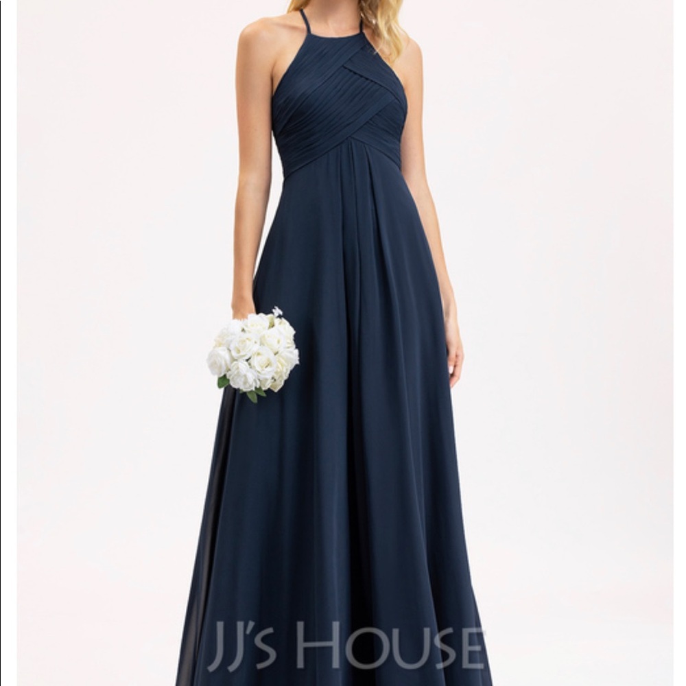 Navy blue floor length bridesmaids dress